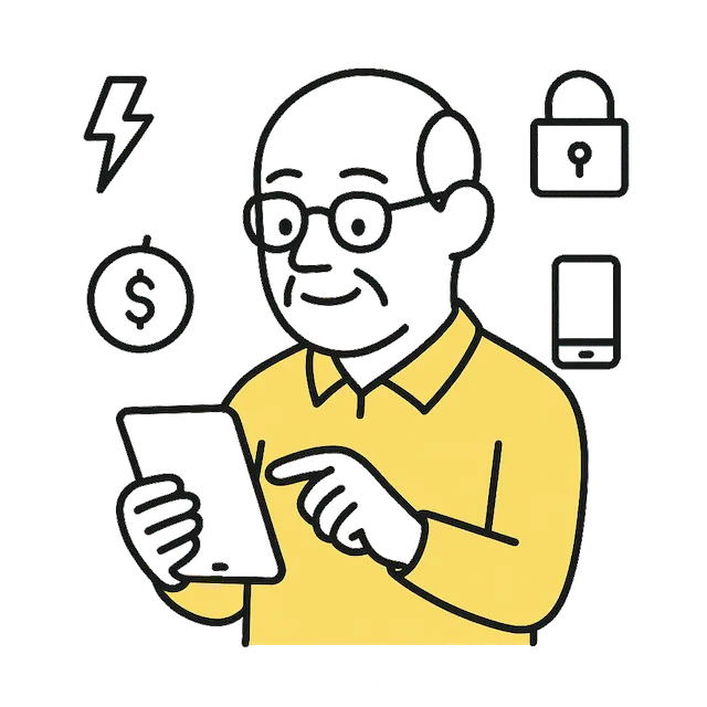 Older man using a smartphone to read a translated public sign through SignSafe Tech